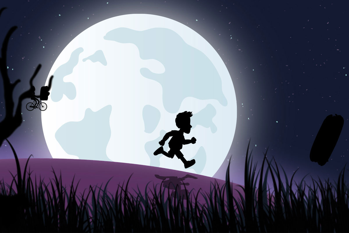 Leuchtender Mond und Silhouetten