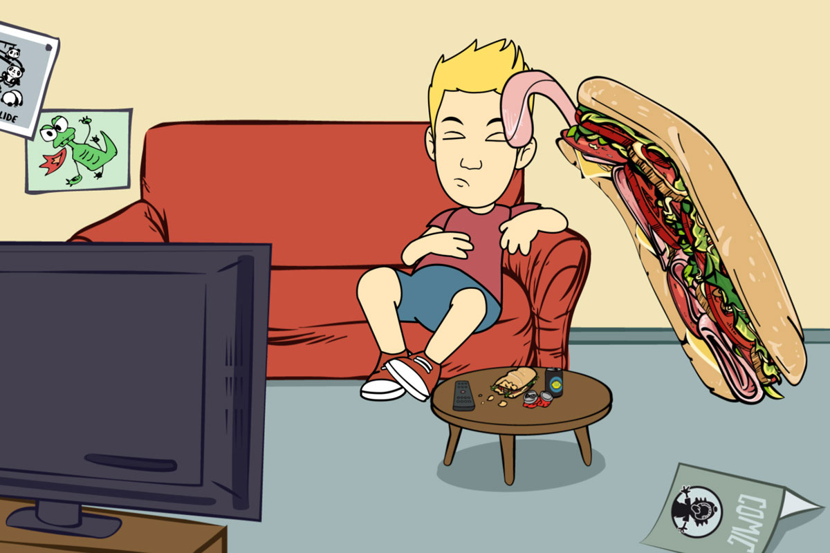 SUBS UND SNACKS Maskottchen auf dem Sofa