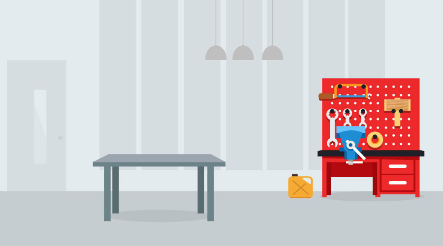 Werkstatt Illustration mit Werkbank und Tisch