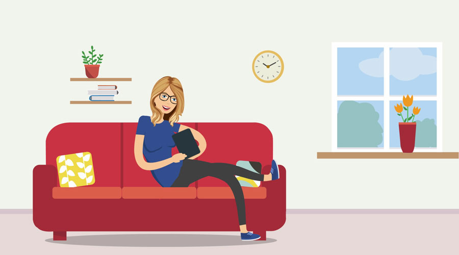 Animationsfilm Figur auf dem Sofa